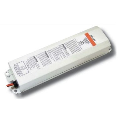Fluorescent emergency ballast with 700 lumen output, white steel housing, and UL 924 marking