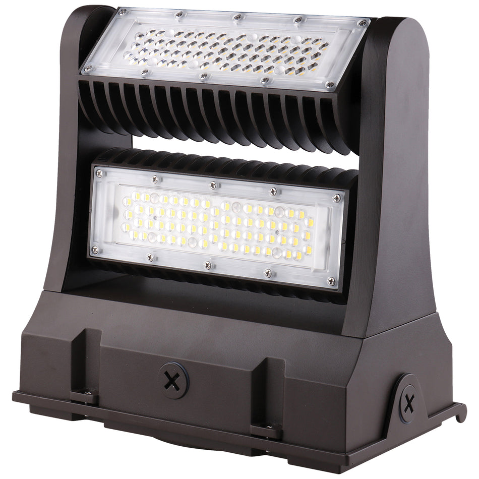 Outdoor LED wall light providing downlighting in commercial setting