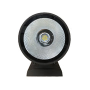 Close-up of LED cylinder wall pack lens with aluminum reflector and COB LED array
