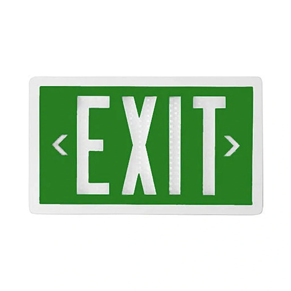 BX-GREEN self-luminous tritium exit sign with green legend and brushed aluminum vandal-resistant frame