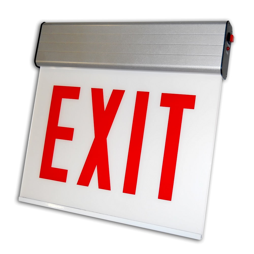 CAELXTE edge-lit exit sign with Aluminum housing and No Arrow directional legend