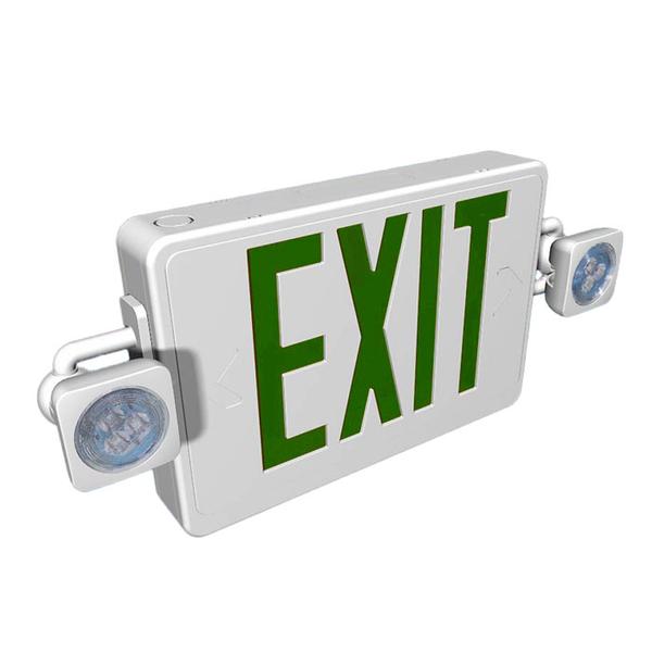 Reduced Profile Exit Sign & Emergency Light Combo with Thermoplastic - Green Letters