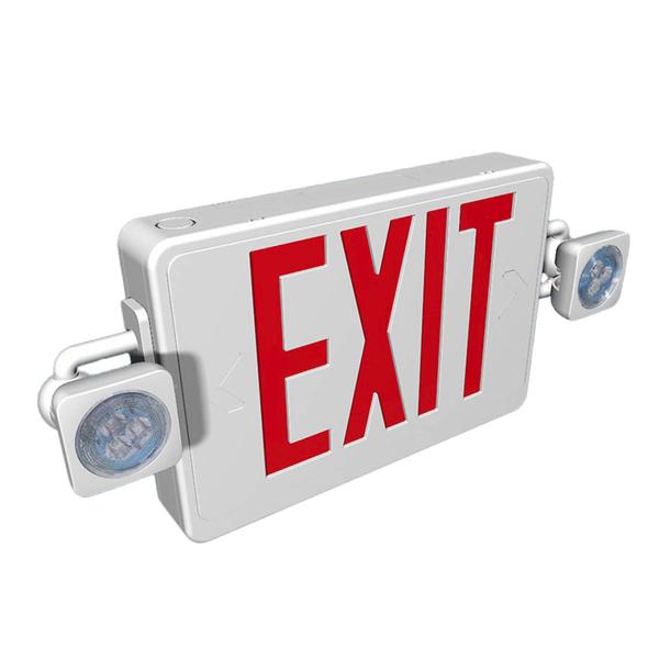 Reduced Profile Exit Sign & Emergency Light Combo with Thermoplastic - Red Letters