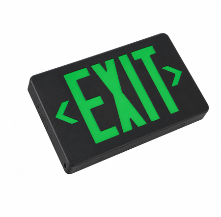 Best Lighting CEMXTE remote capable thermoplastic LED exit sign with black housing and green EXIT letters