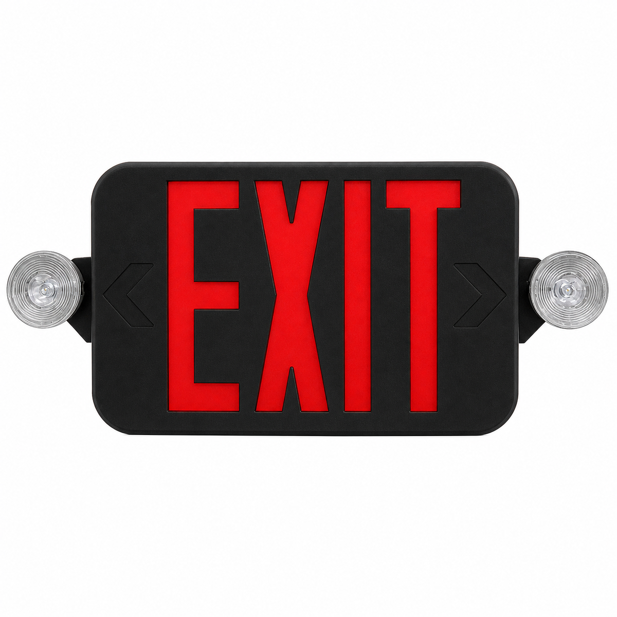 CEU low-profile LED exit and emergency combo with black housing and red EXIT face