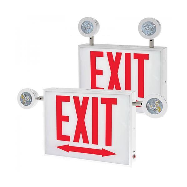 Chicago-approved steel LED exit sign with emergency heads – front view