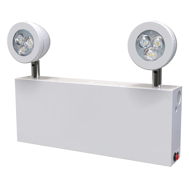 Chicago steel LED emergency unit – front view with dual adjustable heads and slim cabinet