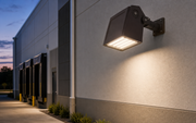 BF commercial LED flood light installed on an exterior building wall