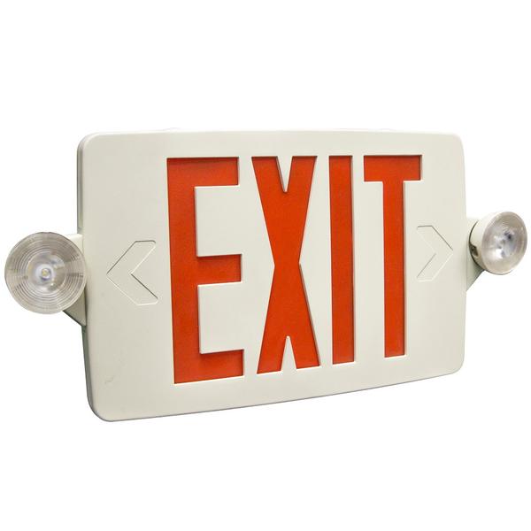 Thin LED Exit Sign & Emergency Light Combo with Thermoplastic - Red