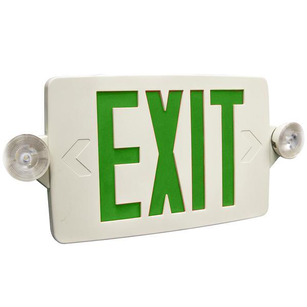 Thin LED Exit Sign & Emergency Light Combo with Thermoplastic - Green