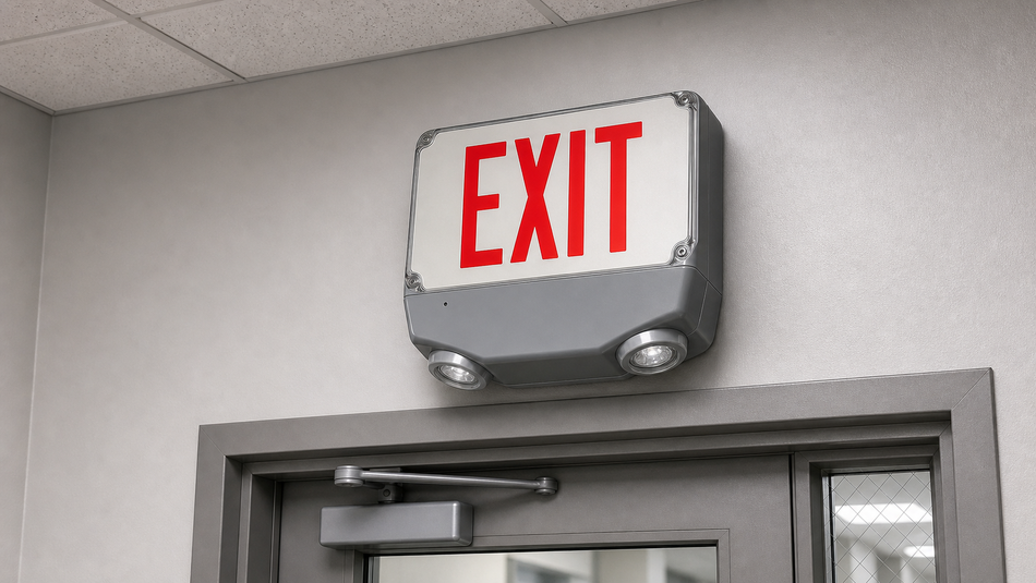 Best Lighting CWLEZXTEU wet location exit and emergency combo installed above doorway