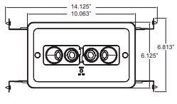 Rectangular recessed emergency light dimensions diagram: 14.125 in W × 6.813 in H; inner opening 10.063 × 6.125 in