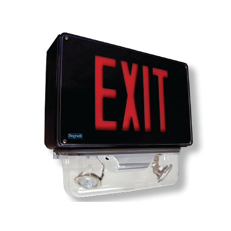 Emergency Exit Light Combo, Vandal Proof - NEMA 4X Wet Location - Red LED Letters