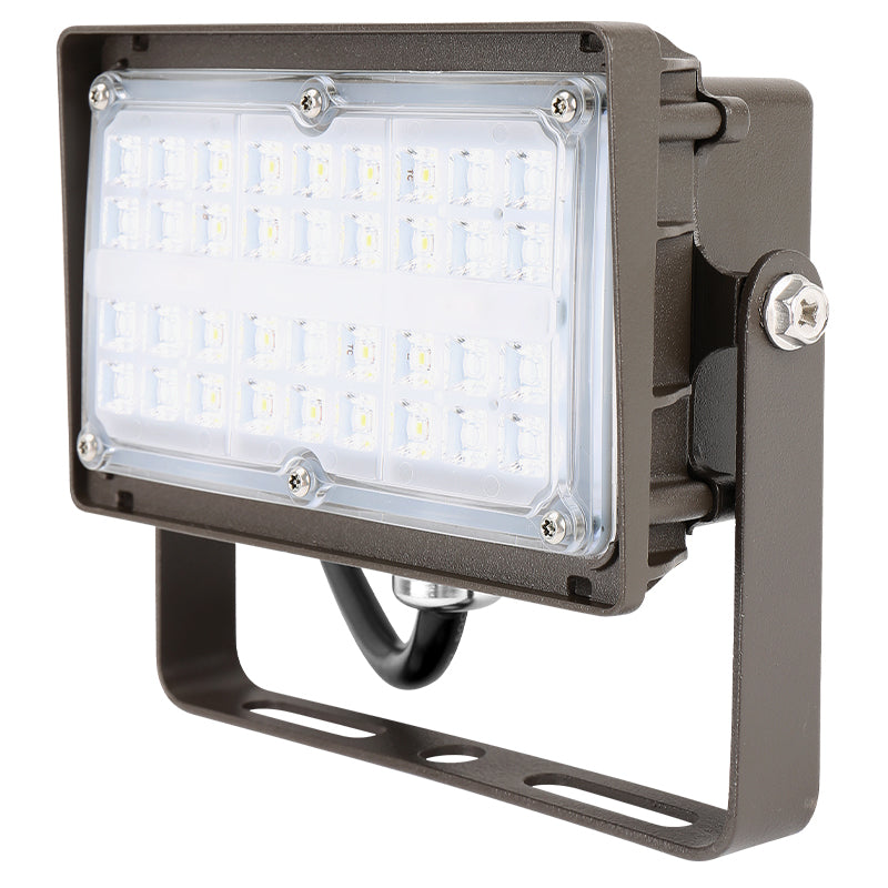 Outdoor LED flood light with yoke mount, bronze square-back housing, FXA Series 15W to 45W