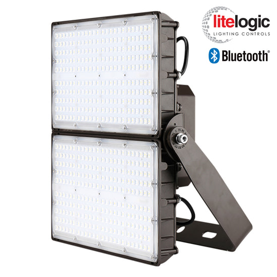 High lumen LED flood light with dual trunnion mount and Bluetooth LiteLogic control, FXA 350W for large outdoor areas