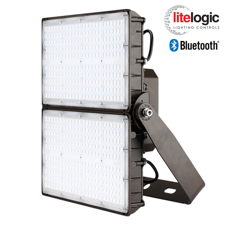High lumen LED flood light with dual trunnion mount and Bluetooth LiteLogic control, FXA 350W for large outdoor areas