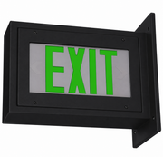 Black finish high-abuse LED exit sign with green EXIT letters and tamper-resistant bezel