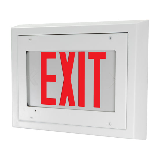 Red letter HALRE ligature-resistant tamper-proof LED exit sign with IK10 housing