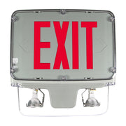 Hazardous location LED exit combo – front view with 3.6 W lamp heads and red letters