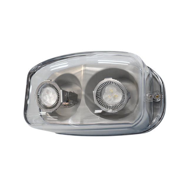 Hazardous-location LED remote head – front view with dual MR-16 lamps and sealed housing