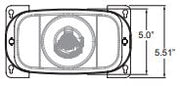 Dual-lens remote head faceplate, rectangular; height 5.0–5.51 in (body vs overall); width not shown.