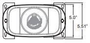 Dual-lens remote head faceplate, rectangular; height 5.0–5.51 in (body vs overall); width not shown.