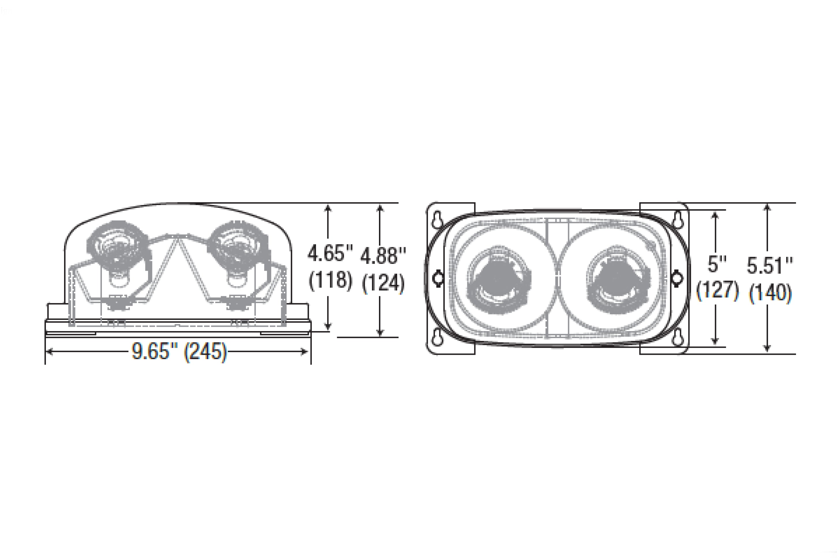 HLRHLED16 LED Hazardous Location Remote Head Double Lamp Dimensions