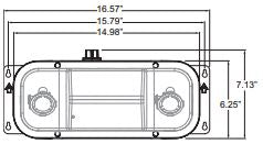 Front section view of domed emergency light showing two internal adjustable lamp heads under clear cover