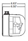 Side profile depth dimensions: 6.63 in overall depth and 6.50 in body depth for the domed emergency light housing