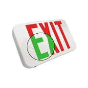 ILX-RG red green selectable low-profile LED exit sign angled view with canopy