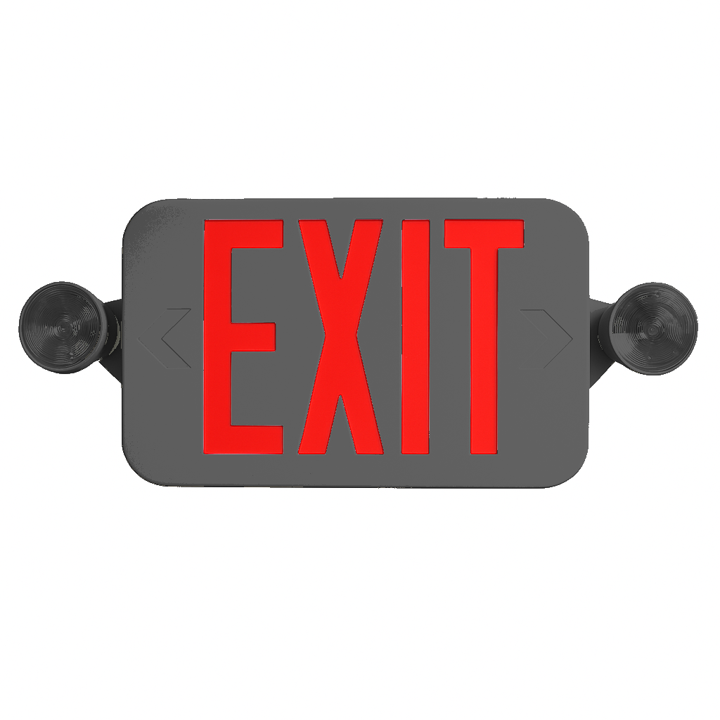 Exitronix ILXC-RG field-selectable LED exit emergency combo with black housing and red EXIT letters