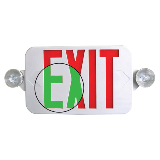 Field-selectable exit combo – front view with white housing and canopy mount