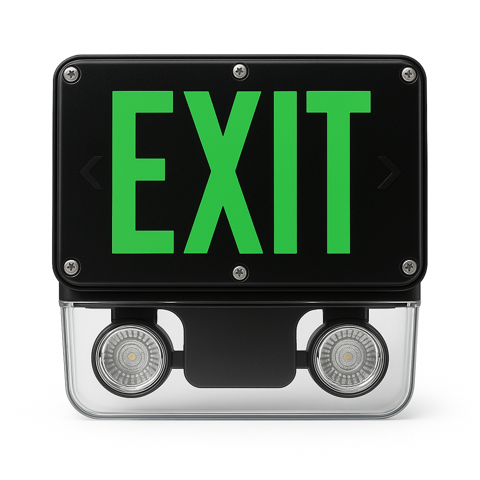 Green NEMA 4X - NSF LED Exit-Emergency Combo - front-view