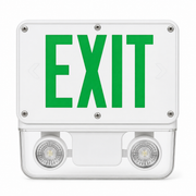 INDCWLEZU NEMA 4X NSF LED exit and emergency light combo with white housing and green EXIT letters