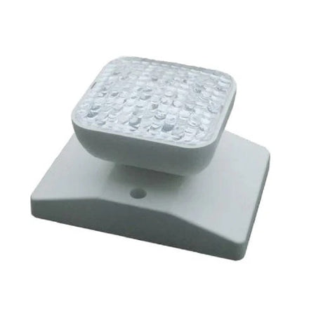 Single-head LED remote emergency light, adjustable square prismatic lens on white base