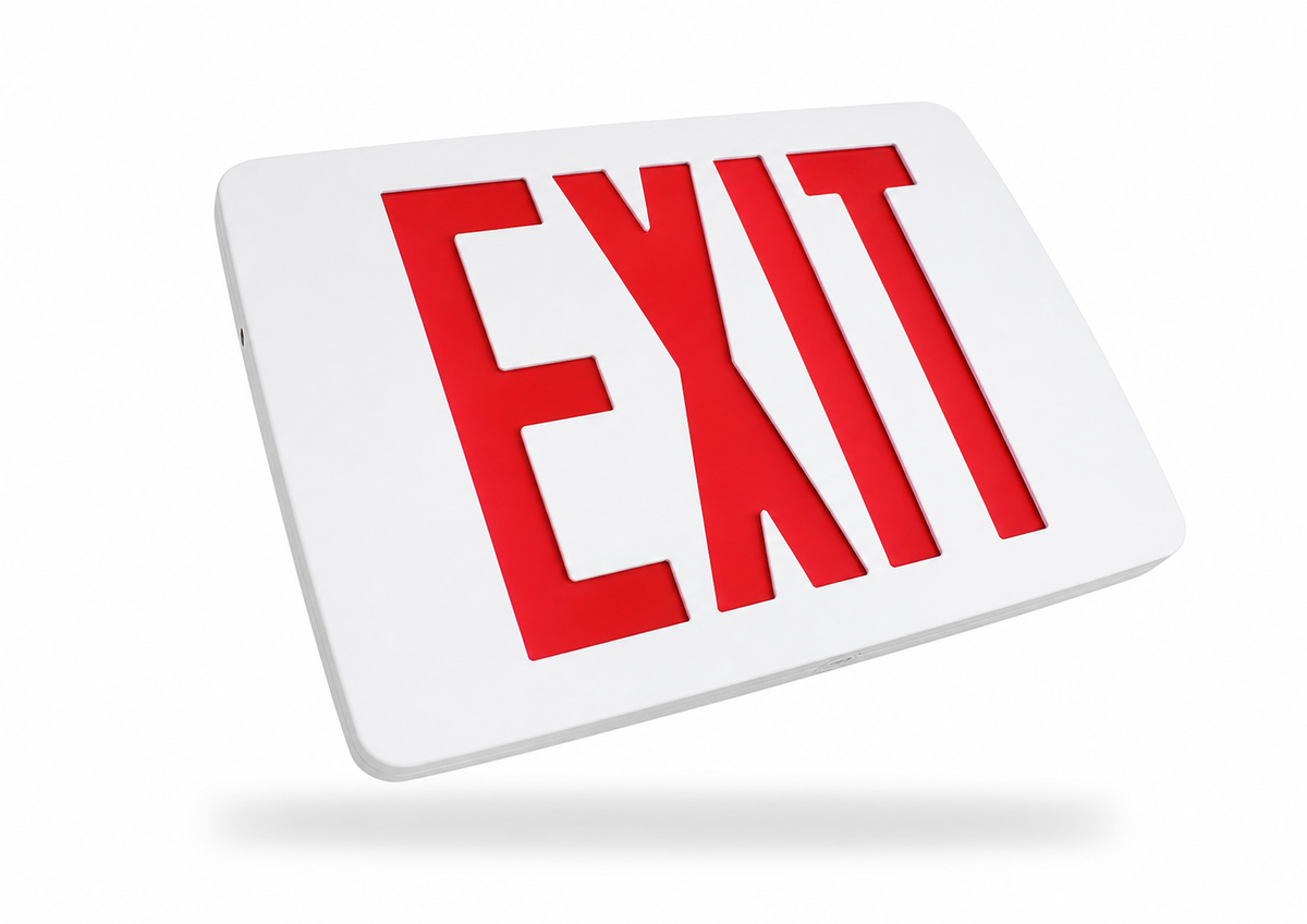 Best Lighting KZXTEU thin die-cast low profile LED exit sign with white housing and red EXIT letters
