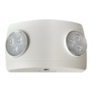 Ultracompact LED emergency light – front view with dual adjustable heads and test button