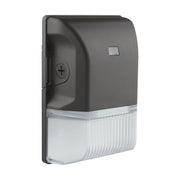 Front view of mini LED wall pack with bronze die-cast housing and prismatic lens