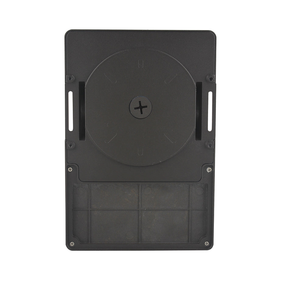 Angled side view of mini LED wall pack highlighting integrated photocontrol and slim profile