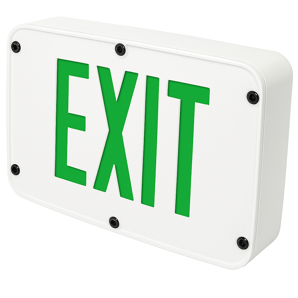 Green NEMA 4X LED exit sign with White housing