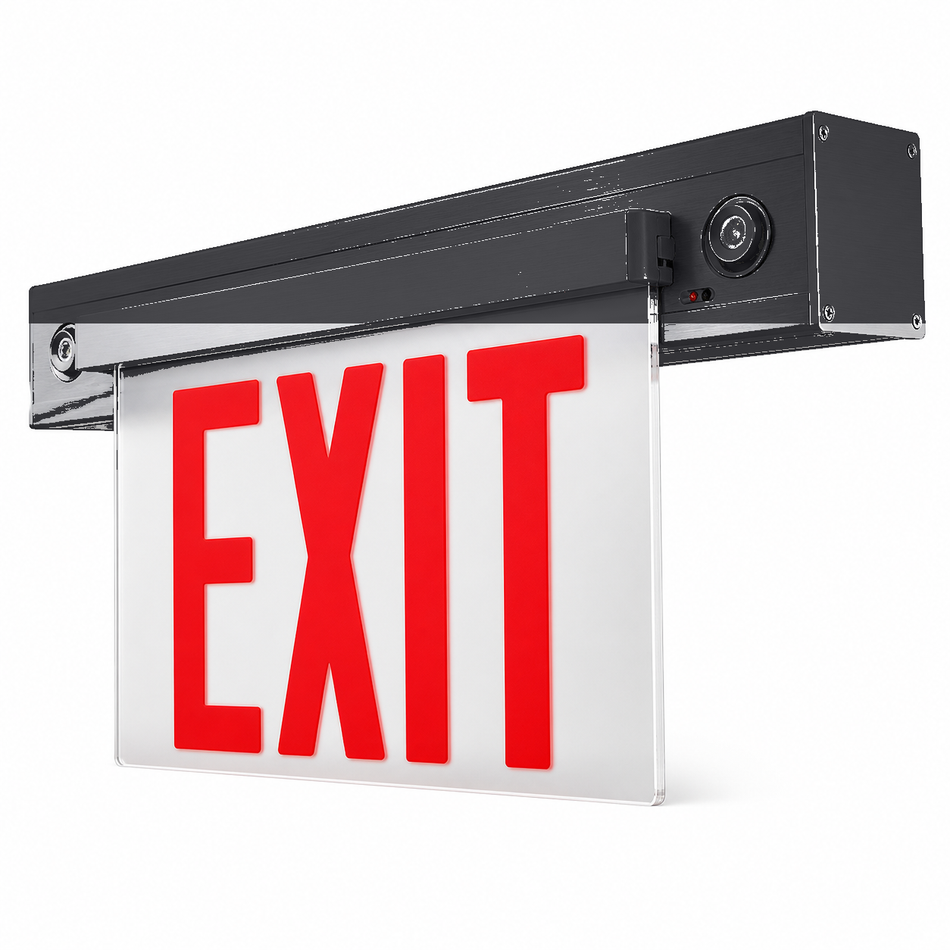 NY900C New York City edge-lit LED exit emergency combo with red legend and black finish