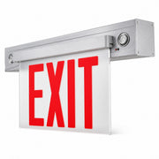 NY900C New York City edge-lit LED exit emergency combo with red legend and brushed aluminum finish