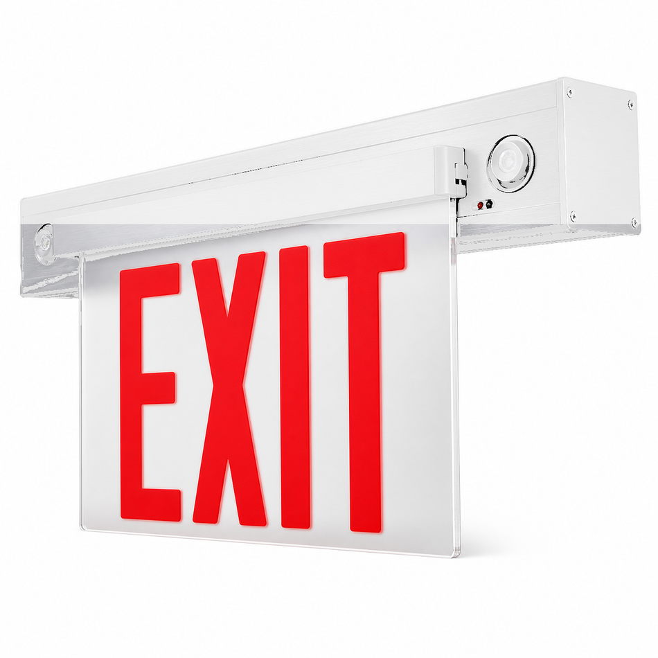 NY900C New York City edge-lit LED exit emergency combo with red legend and white finish