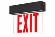 New York City compliant edge-lit exit sign with clear panel and black housing