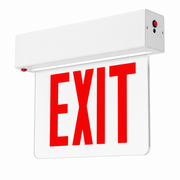 New York City compliant edge-lit exit sign with clear panel and white housing