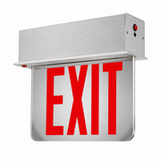 New York City compliant edge-lit exit sign with mirror panel and brushed aluminum housing