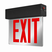New York City compliant edge-lit exit sign with mirror panel and black housing