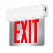 New York City compliant edge-lit exit sign with mirror panel and white housing
