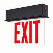 New York City compliant edge-lit exit sign with white panel and black housing