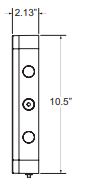 Side profile dimensions: 10.5 in height and 2.13 in depth with three conduit knockouts